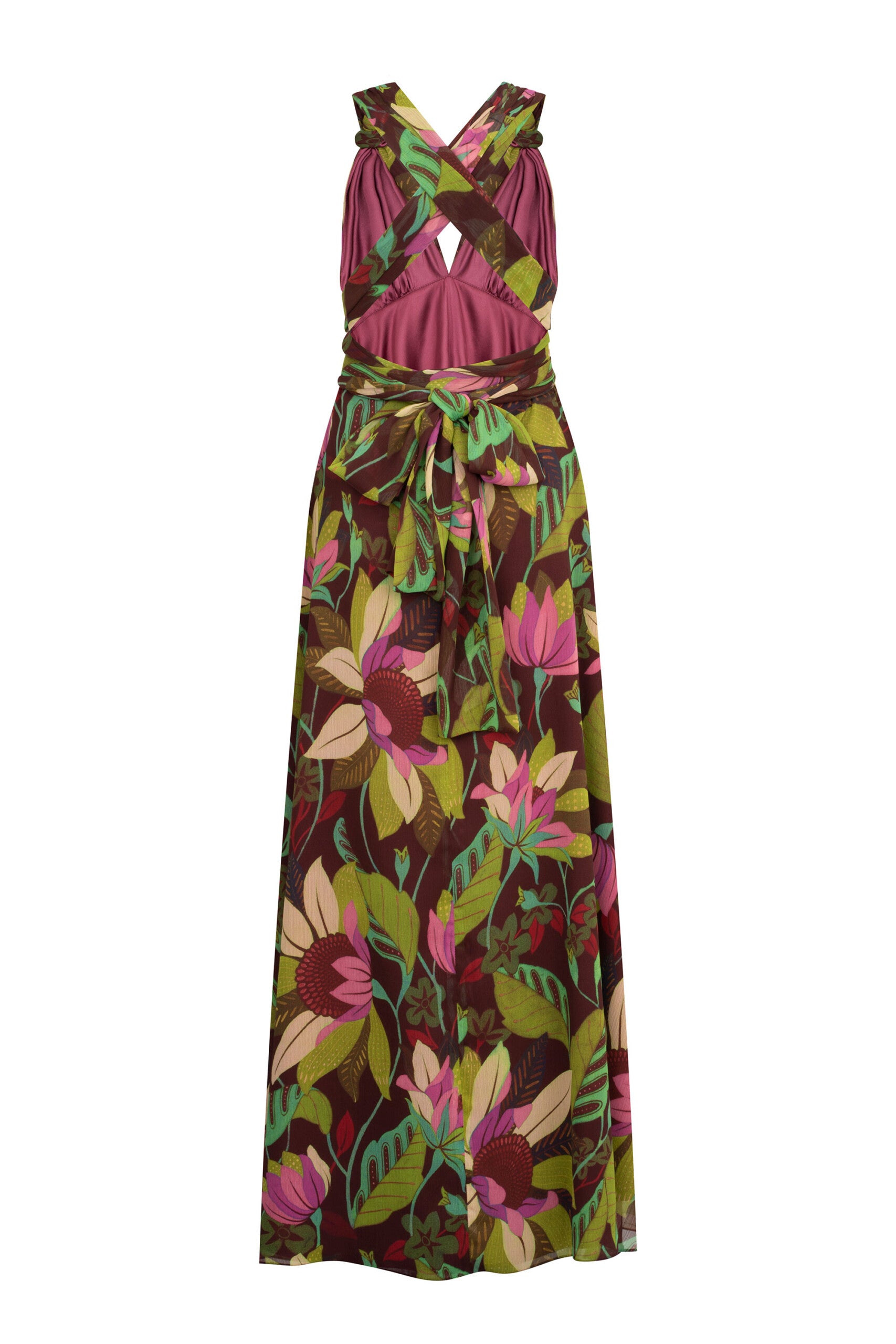 MAXI VESTIDO AMARRES FLORES VINO