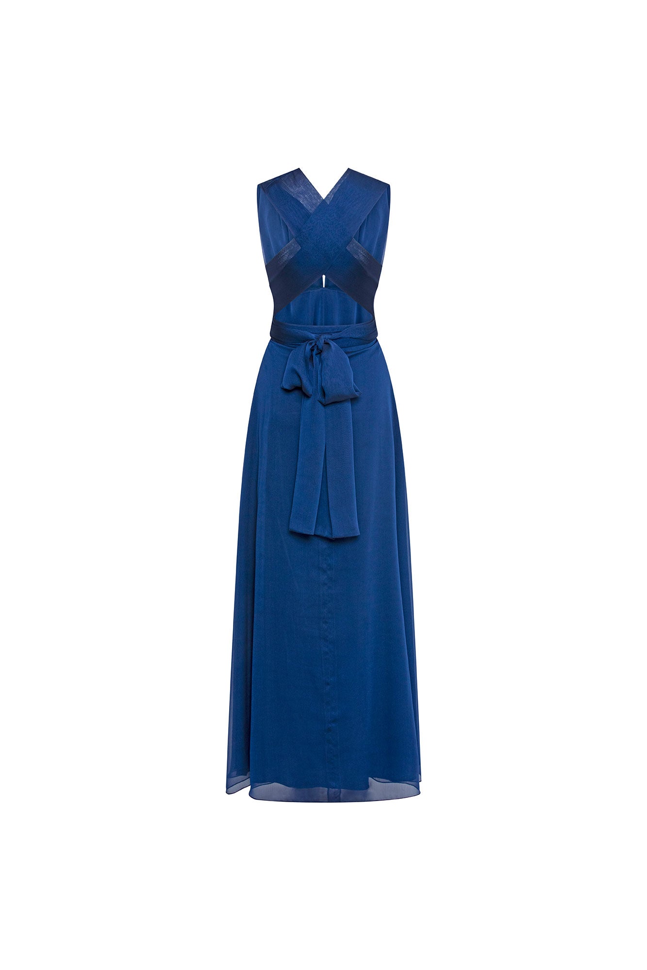 Maxi Vestido Amarres Lazo Flor Navy