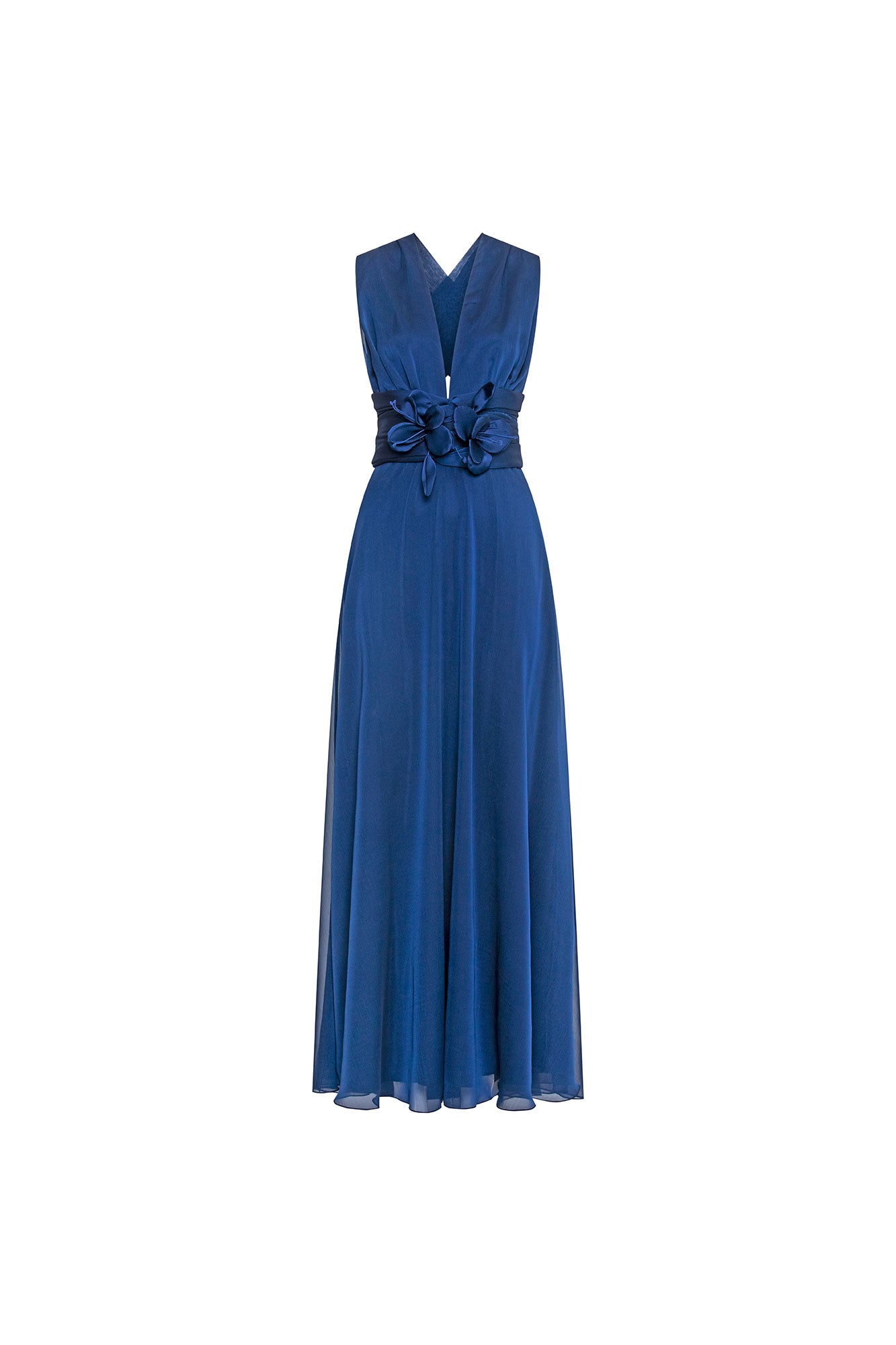 Maxi Vestido Amarres Lazo Flor Navy