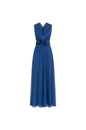 Maxi Vestido Amarres Lazo Flor Navy