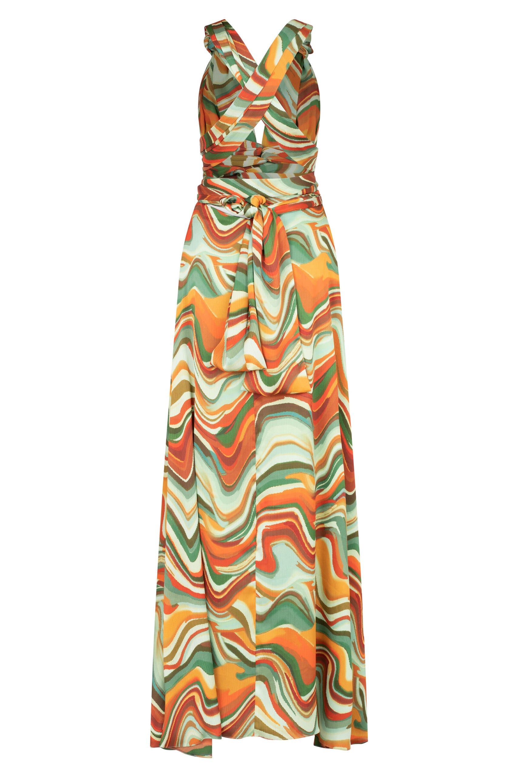 MAXI VESTIDO AMARRES OLAS VERDE