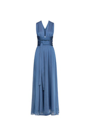 Maxi Vestido Amarres Tira Brillos Azul, vista frontal