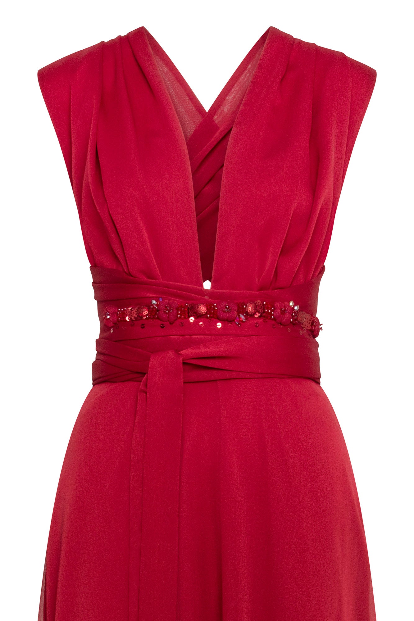 Maxi Vestido Amarres Tira Brillos Rojo
