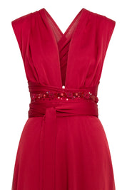 Maxi Vestido Amarres Tira Brillos Rojo