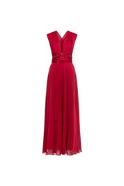 Maxi Vestido Amarres Tira Brillos Rojo