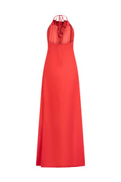 MAXI VESTIDO GARGANTILLA FLORES ROJO