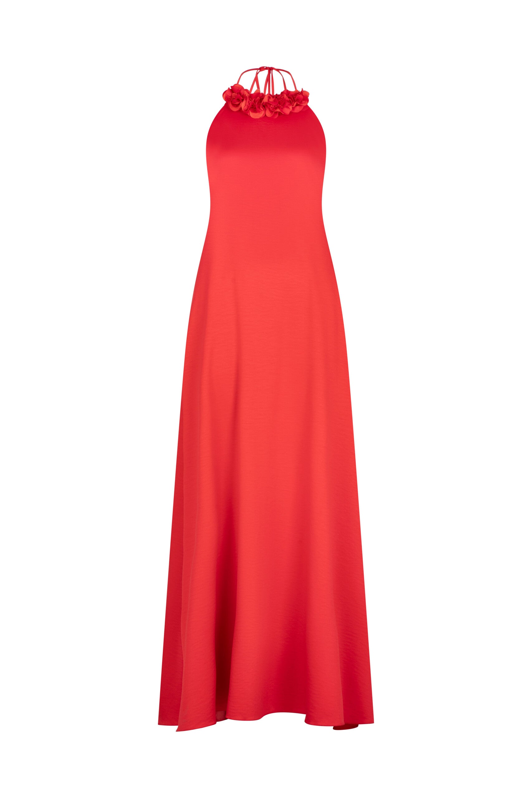 MAXI VESTIDO GARGANTILLA FLORES ROJO