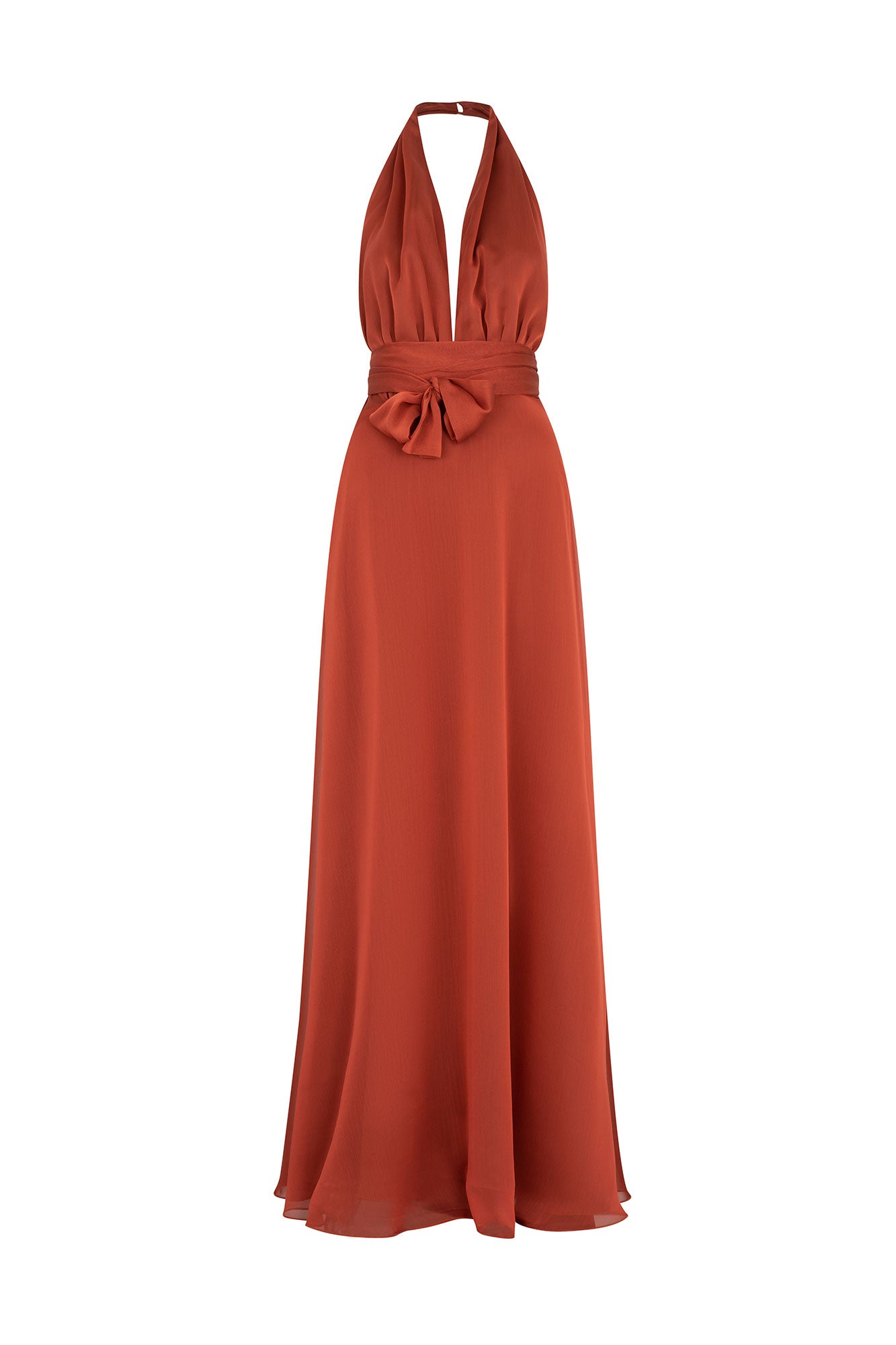 MAXIVESTIDO HALTER COSTADO TIRA TERRACOTA
