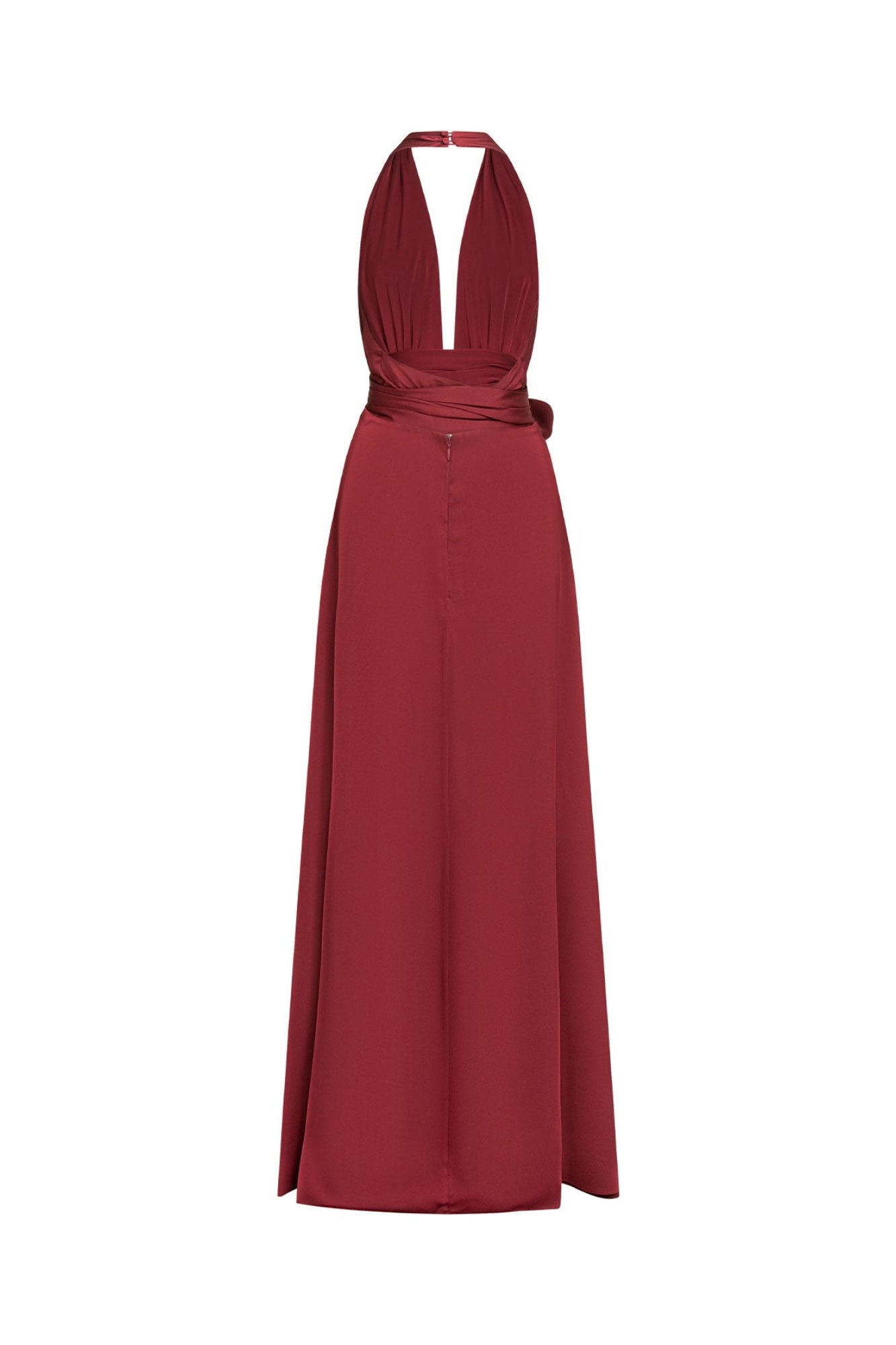 Vista trasera maxi vestido halter vino tira costado - Bettina Spitz
