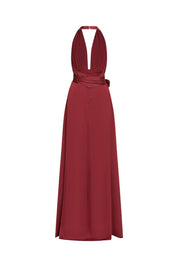 Vista trasera maxi vestido halter vino tira costado - Bettina Spitz
