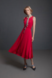 MIDI VESTIDO CINTA CINTURA TIRA ROJO