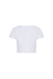 CROP V MANGA FUELLE JACQUARD BLANCO