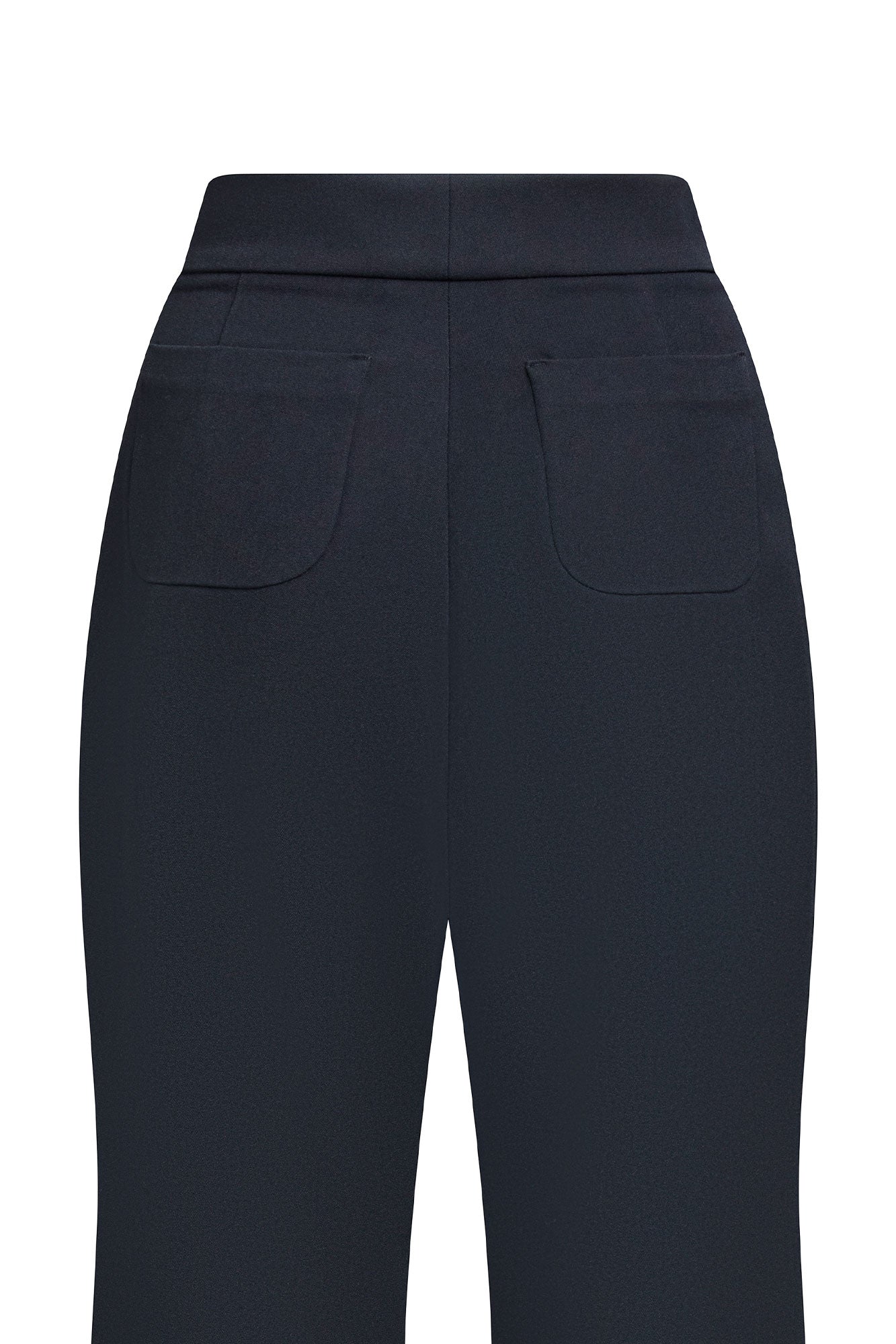 Vista trasera pantalón negro campana parches - Bettina Spitz