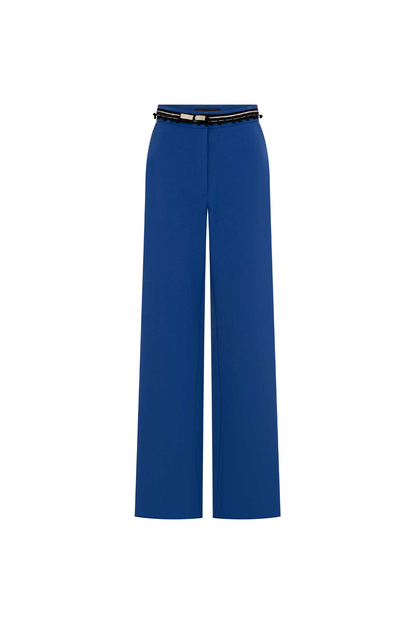 PANTALÓN GABY RECTO CINTURÓN RANDA AZUL REY