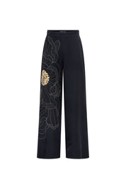 Pantalón Milo Bordado Flor Maxi Negro – vista frontal