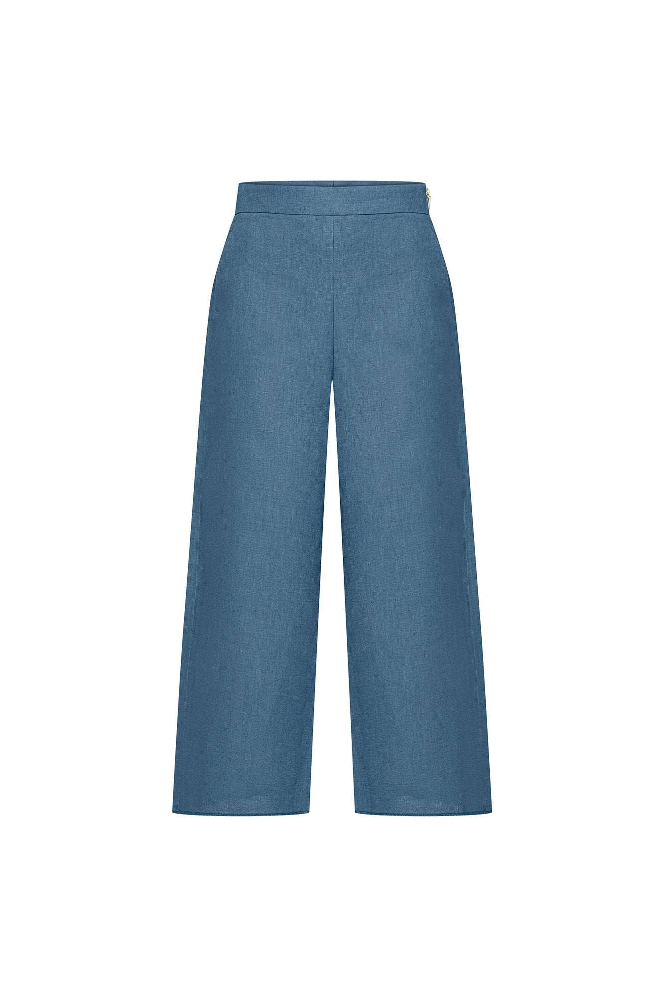 Pantalón Milo lino índigo cintura alta cremallera lateral - Bettina Spitz