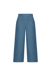 Pantalón Milo lino índigo cintura alta cremallera lateral - Bettina Spitz