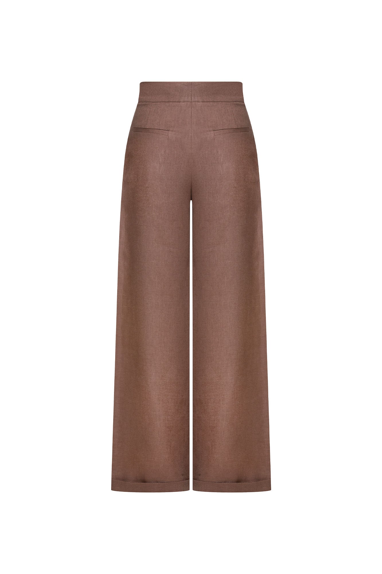 Vista trasera pantalón Milo largo lino chocolate - Bettina Spitz