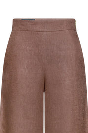 Detalle cremallera lateral pantalón largo lino chocolate - Bettina Spitz