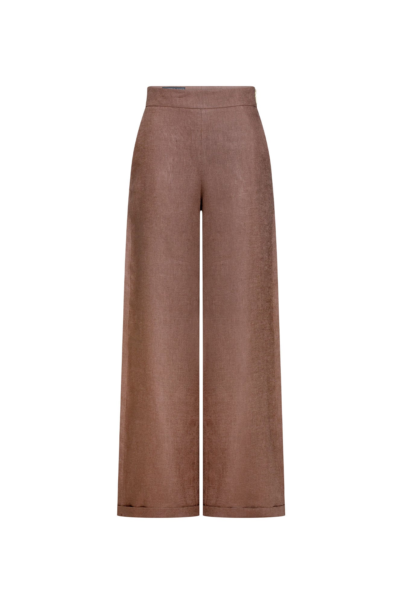 Pantalón Milo largo lino chocolate cintura alta - Bettina Spitz