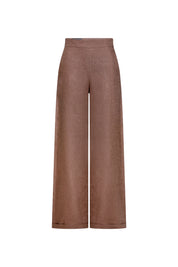 Pantalón Milo largo lino chocolate cintura alta - Bettina Spitz