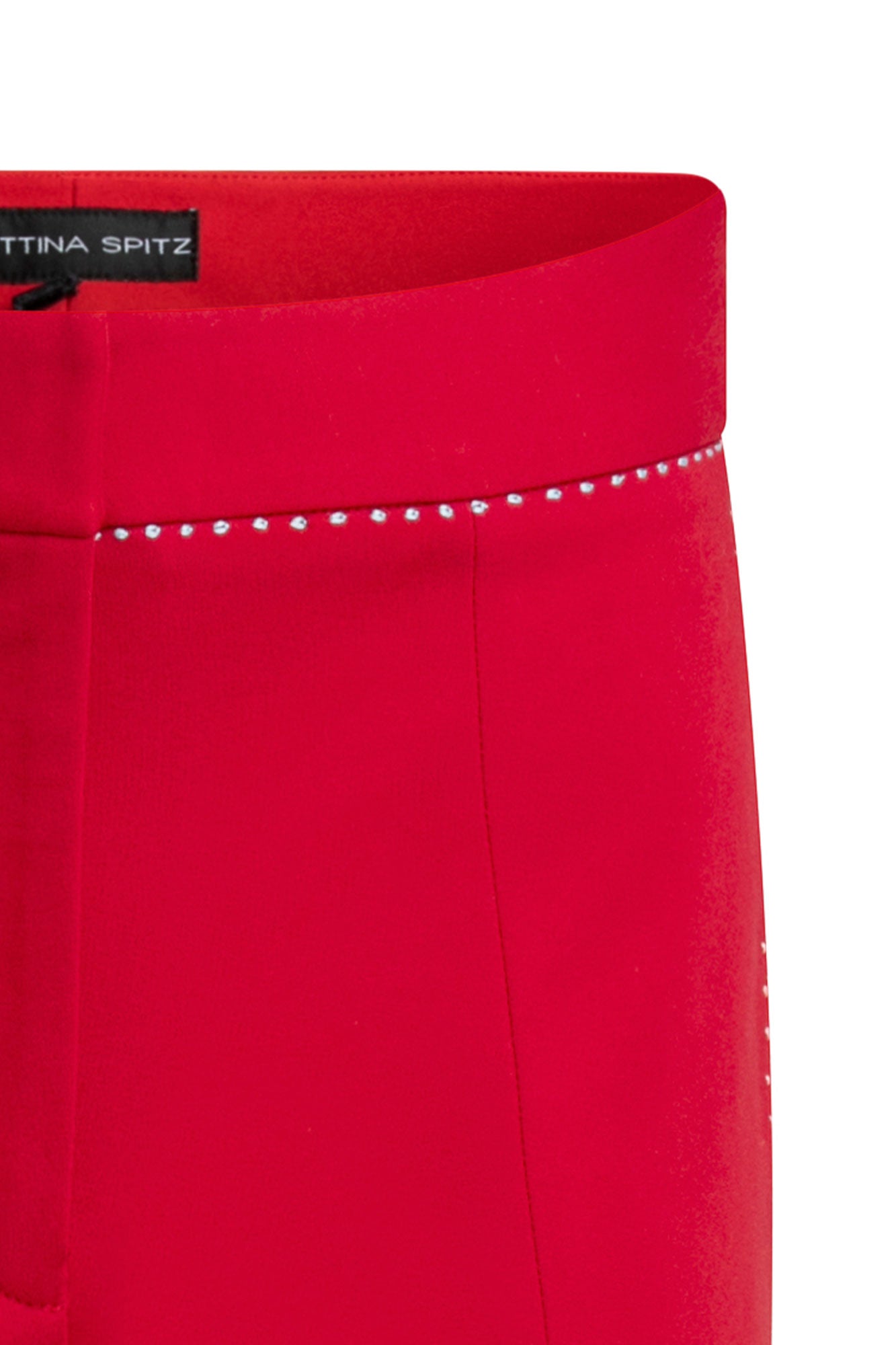Detalle pespunte PP patch pantalón ancho rojo - Bettina Spitz
