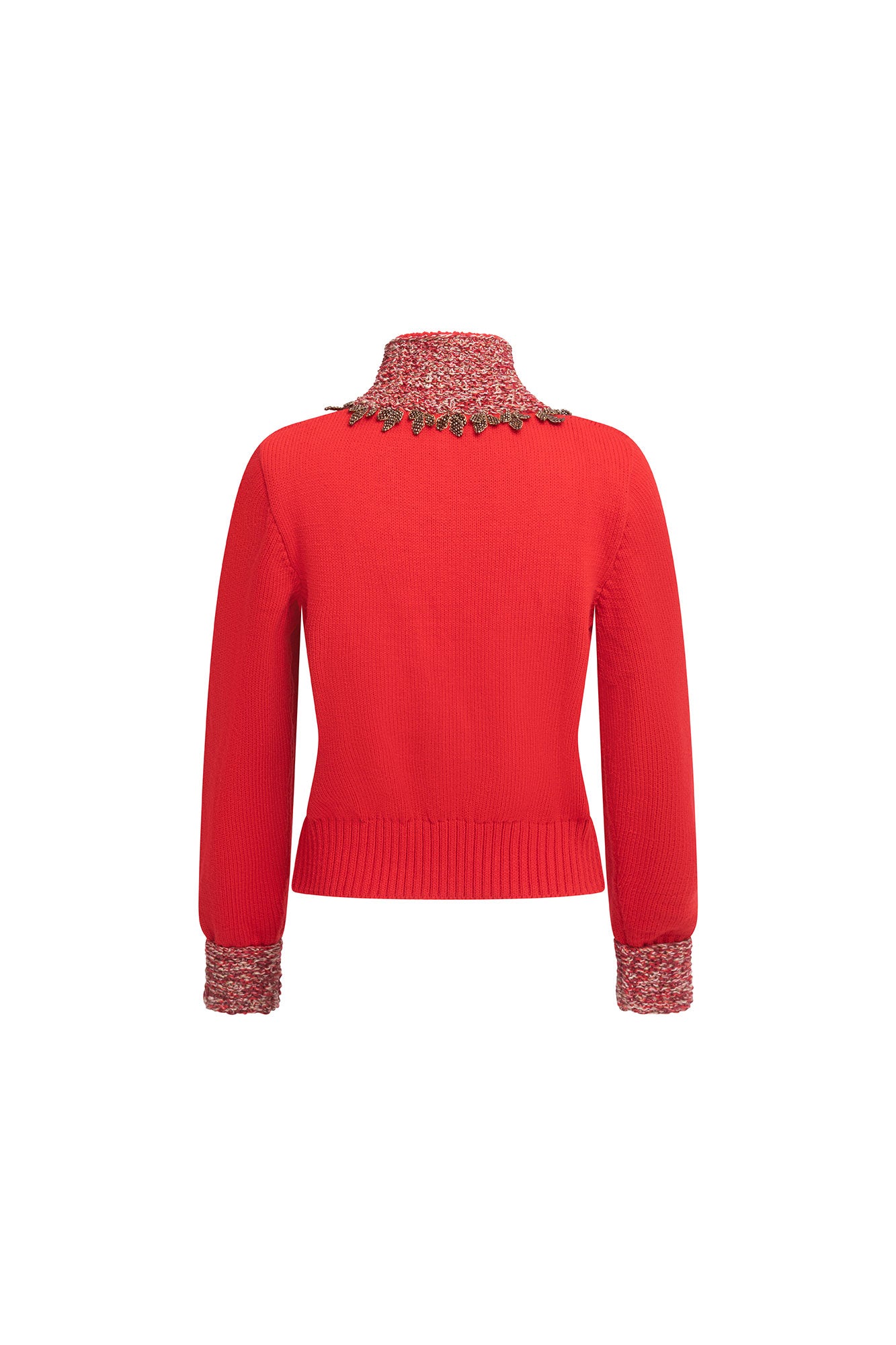 SACO CREMALLERA CUELLO TEJIDO HOJAS ROJO