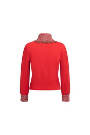 SACO CREMALLERA CUELLO TEJIDO HOJAS ROJO