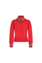 SACO CREMALLERA CUELLO TEJIDO HOJAS ROJO