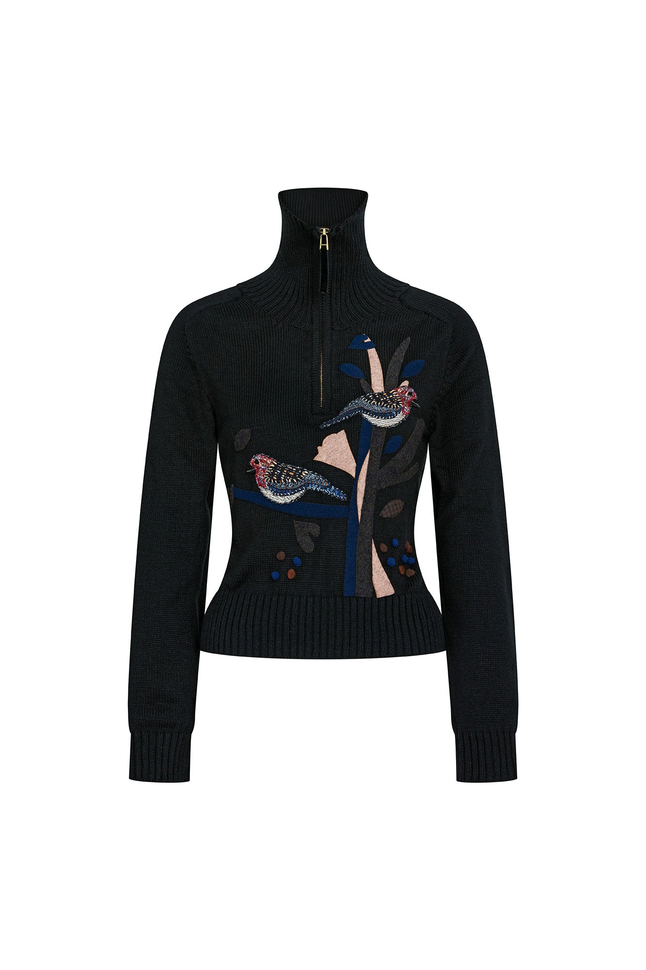 Saco Cuello Medio Cremallera Ramas Negro