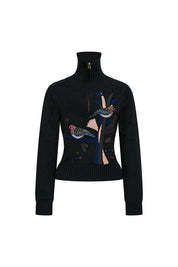 Saco Cuello Medio Cremallera Ramas Negro