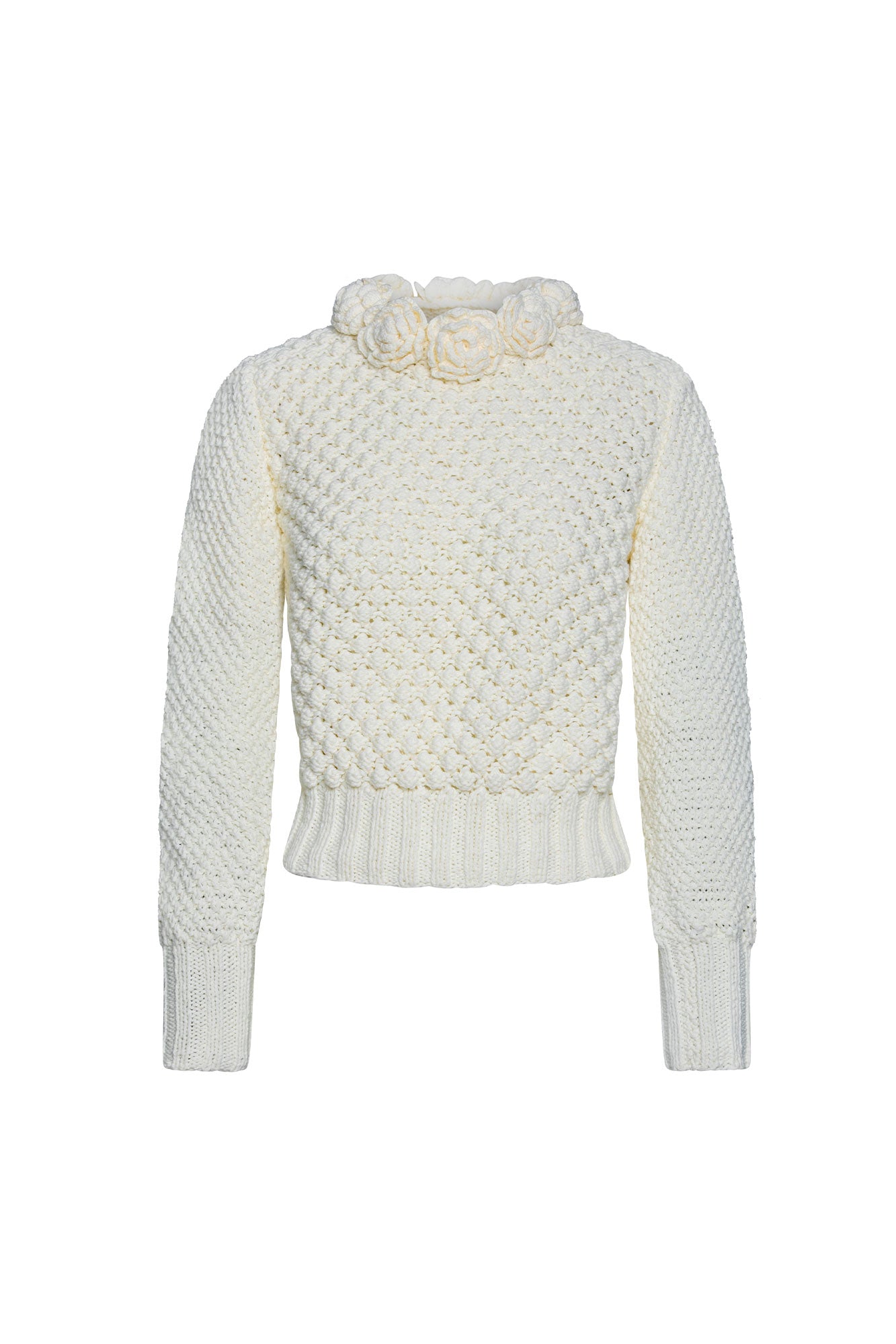 Saco tejido punto nácar cuello rosas mangas volumen - Bettina Spitz

