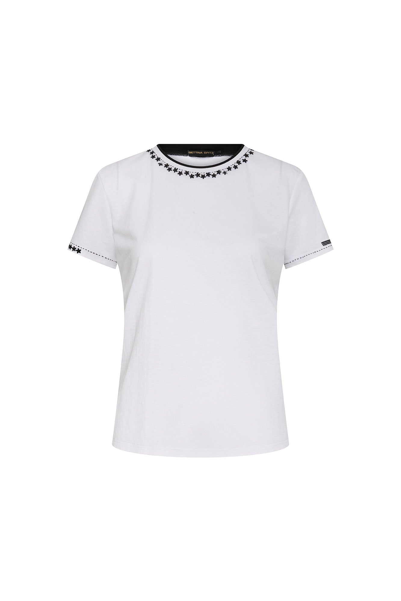 T-Shirt Vivo Pespunte Flores Blanco - vista frontal pespunte florecitas negro