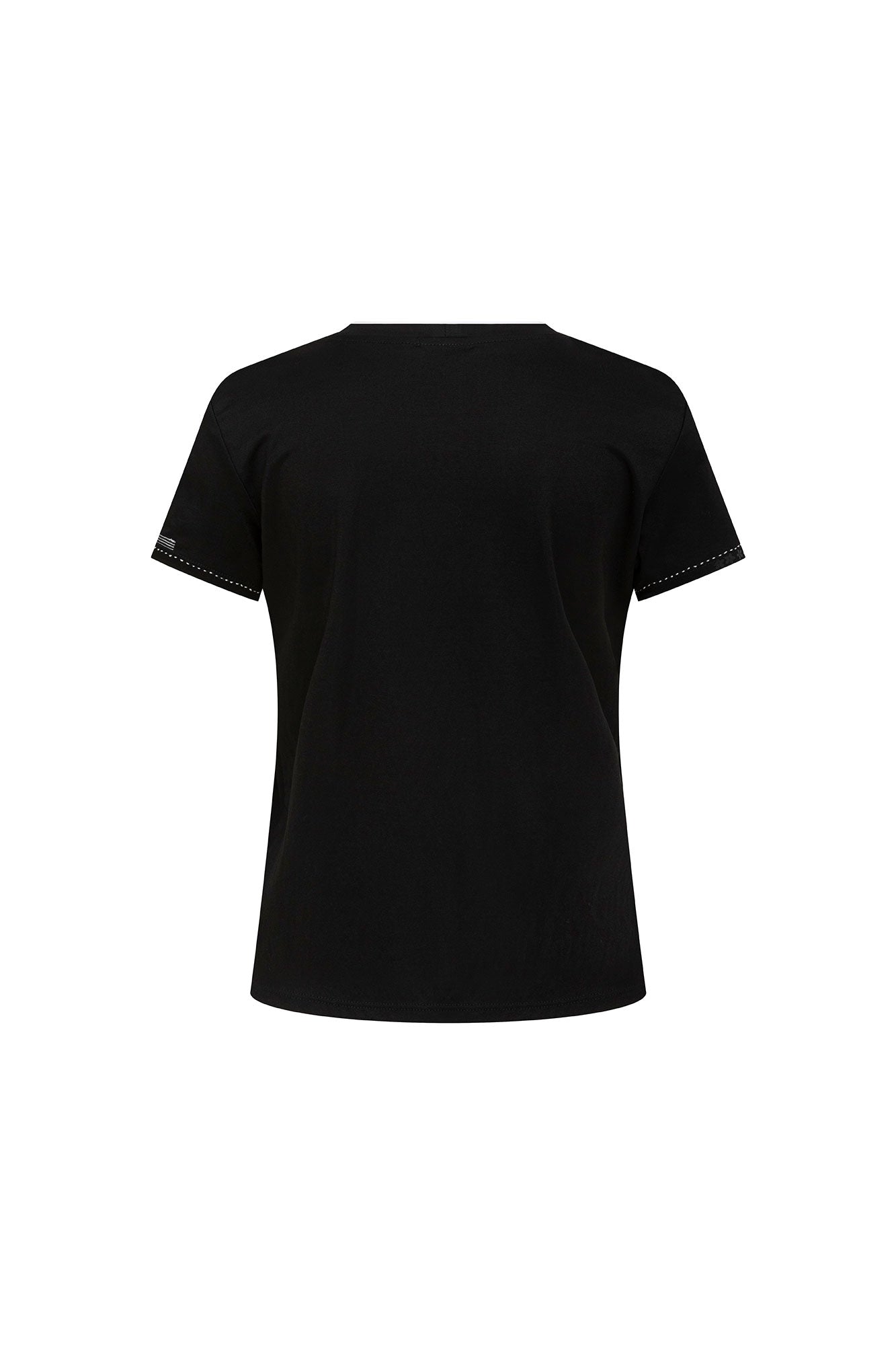T-Shirt Vivo Pespunte Flores Negro