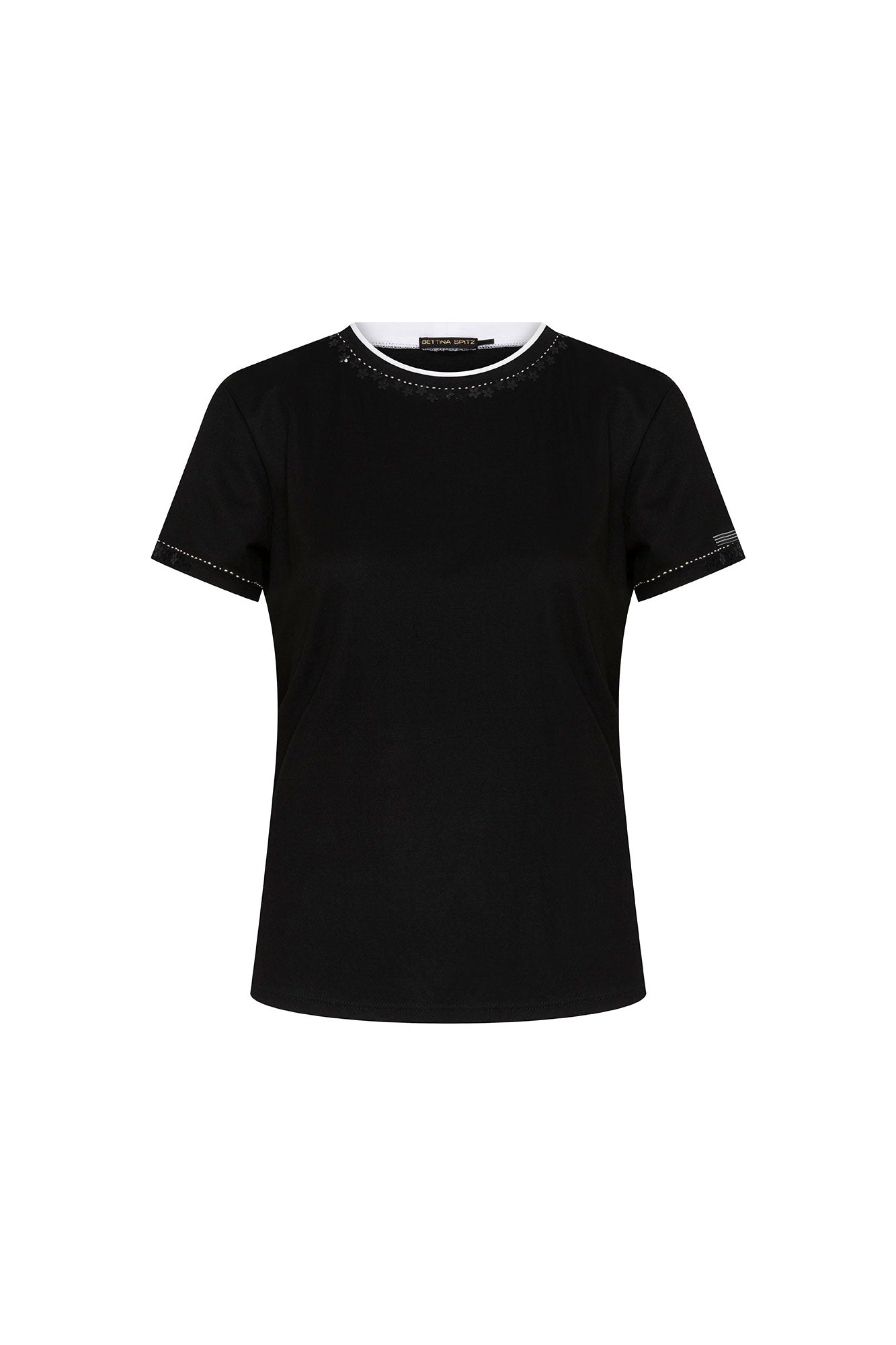 T-Shirt Vivo Pespunte Flores Negro