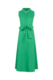 VESTIDO CAMISERO SISA LINO TIRA RANDA VERDE