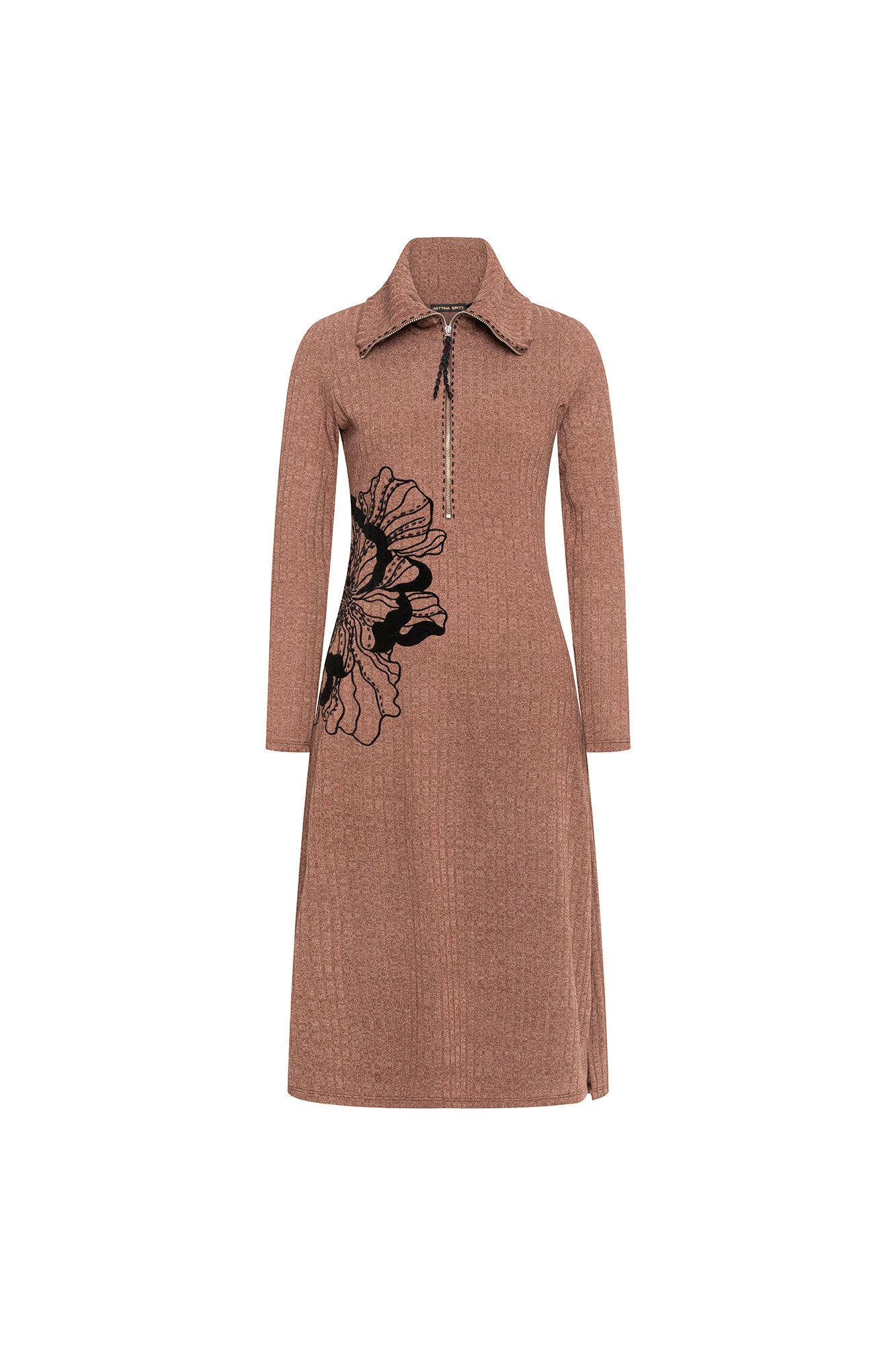 Vestido Cremallera Flor Maxi Chocolate