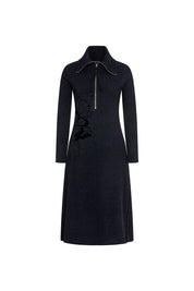 Vestido Cremallera Bordado Flor Maxi Negro – vista frontal
