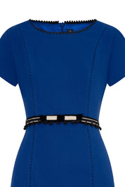 VESTIDO VALENTINA CINTURÓN RANDA AZUL