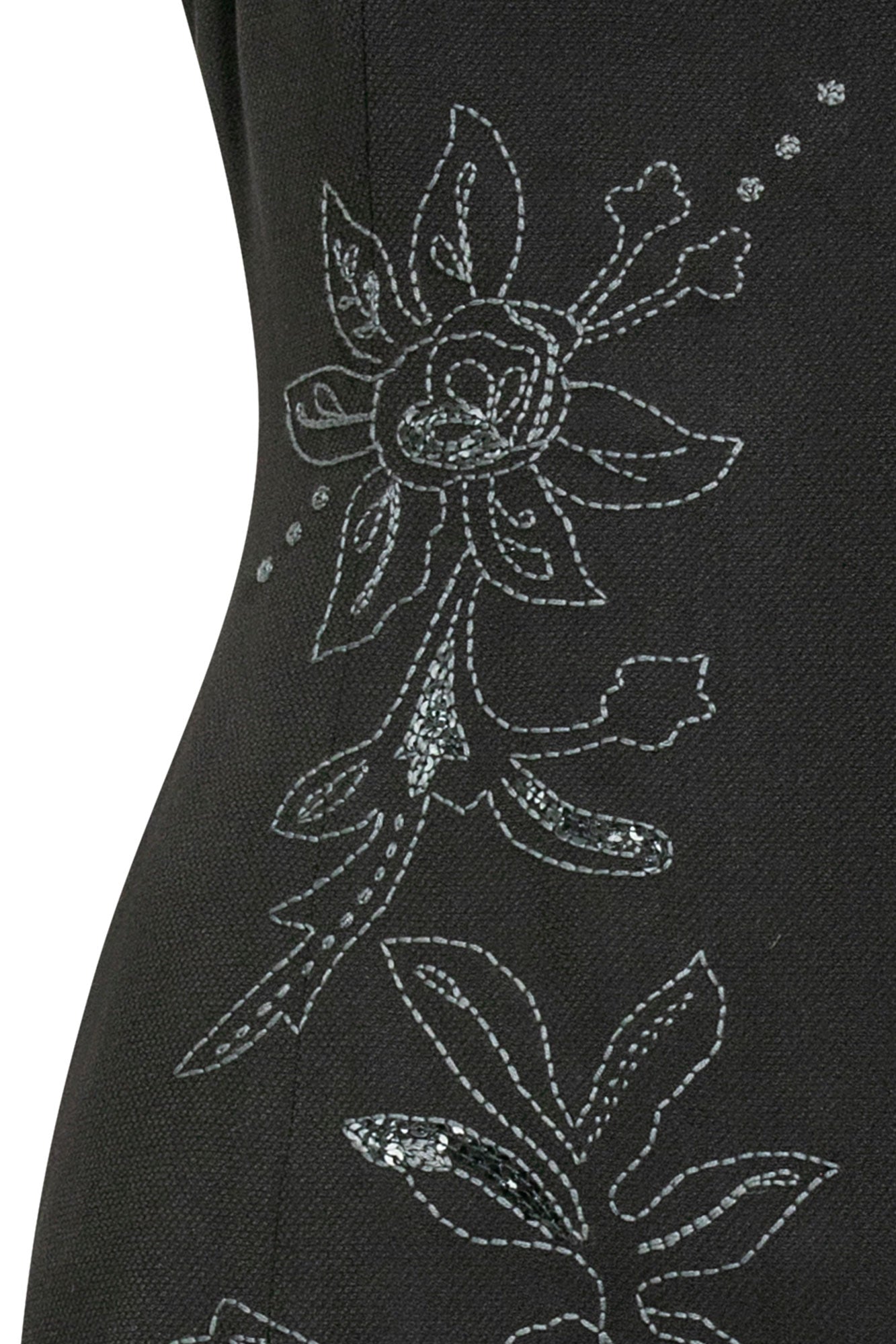 Detalle bordado flor gráfica vestido Valentina negro - Bettina Spitz