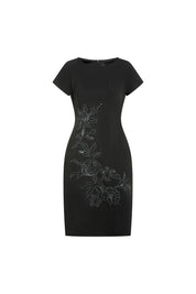 Vestido Valentina negro bordado flor gráfica - Bettina Spitz
