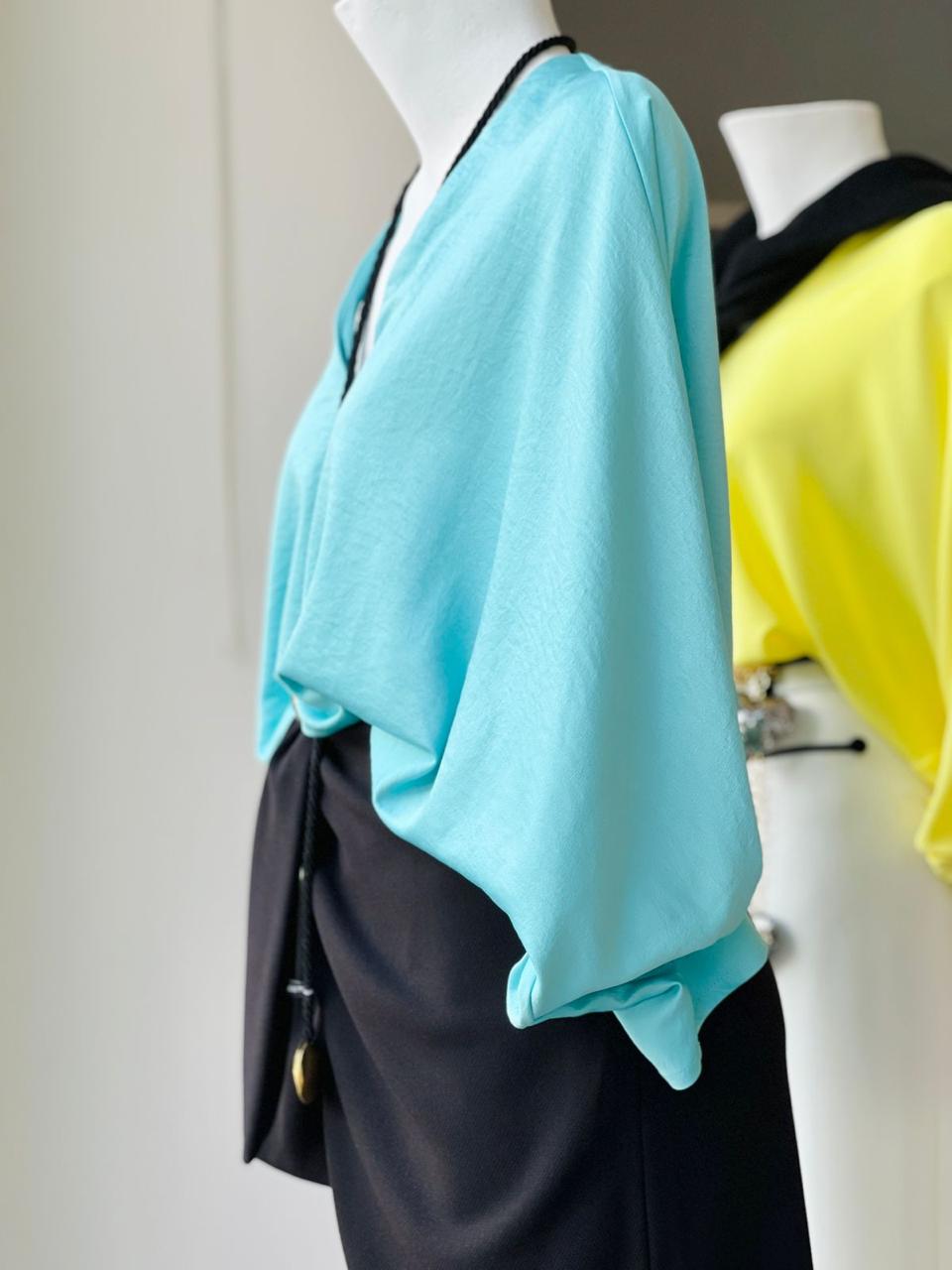 BLUSA V MANGA RANGLAN TURQUESA