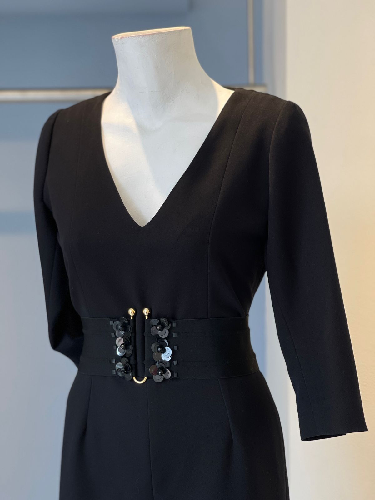 CINTURÓN ELÁSTICO FLOR LENTEJUELA NEGRO