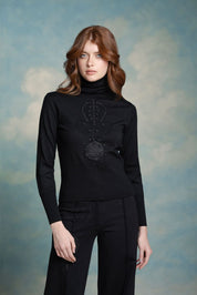 SACO CUELLO ALTO FLOR GUIPIURE NEGRO