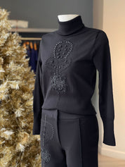 SACO CUELLO ALTO FLOR GUIPIURE NEGRO