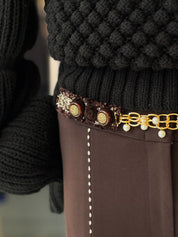 CINTURÓN BOTÓN ROSA CAFÉ