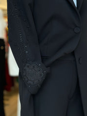 Blazer Largo Flor Guipiure Negro