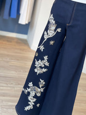 Jean Ancho Flor Barroco Azul