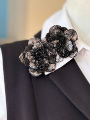Prendedor Flor Duo Lentejuela Negro