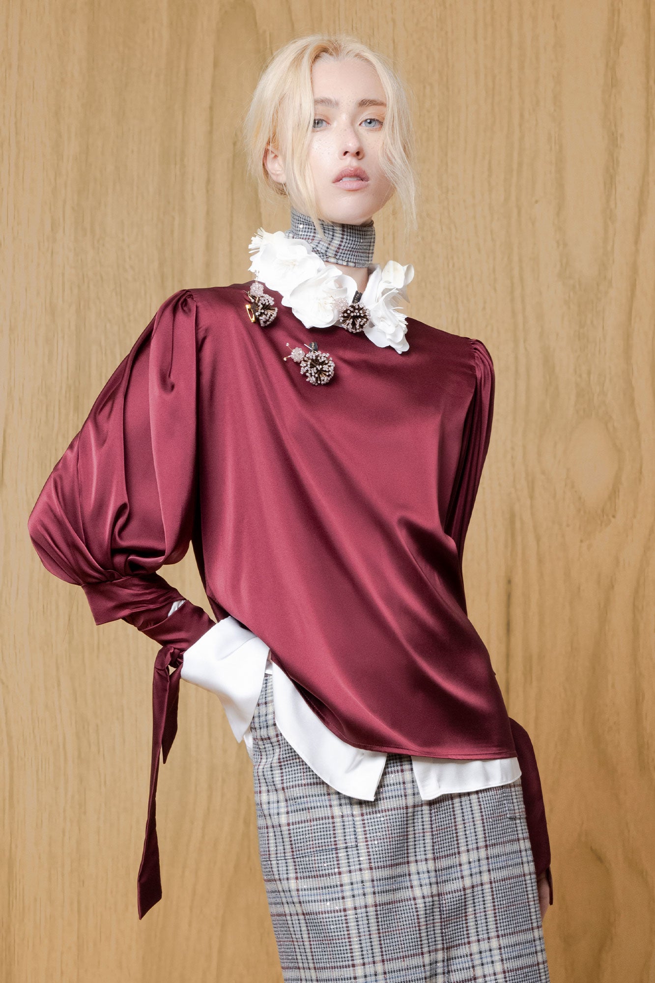 Blusa Manga Puff Moño Vino